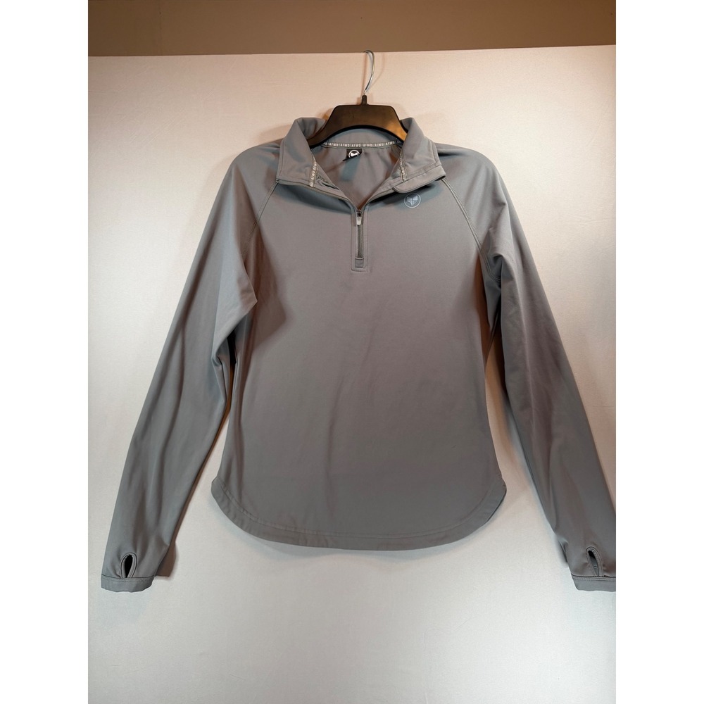 AFWD Womens Grey Quarter Zip Pullover Long Sleeve Athletic Top with Thumbholes M